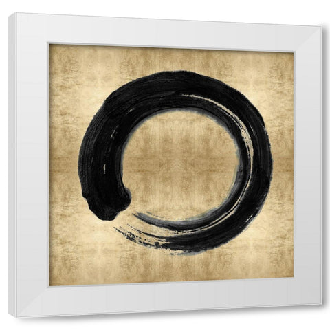 Black Zen Circle on Gold I White Modern Wood Framed Art Print by Roberts, Ellie