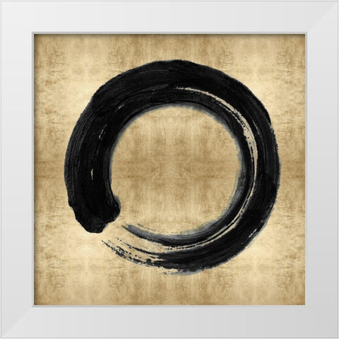 Black Zen Circle on Gold I White Modern Wood Framed Art Print by Roberts, Ellie