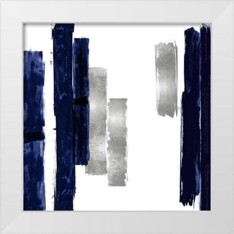 Vertical Blue and Silver I White Modern Wood Framed Art Print by Roberts, Ellie