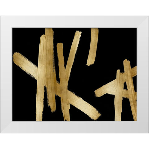 Strokes Gold on Black White Modern Wood Framed Art Print by Roberts, Ellie