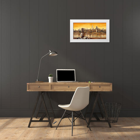 Lovers in New York White Modern Wood Framed Art Print by Rovere, Edoardo