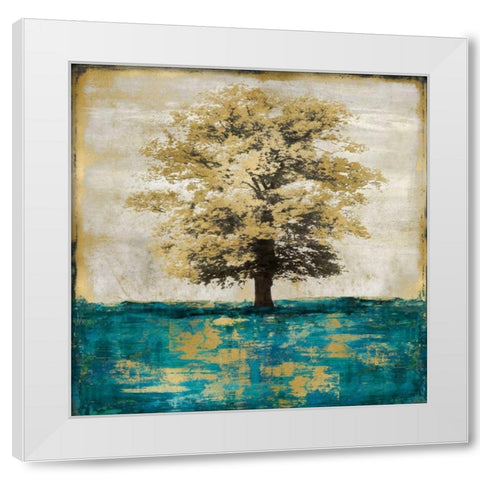 Stately - Aqua with Gold White Modern Wood Framed Art Print by Turner, Eric