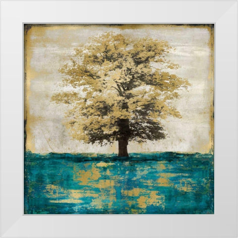 Stately - Aqua with Gold White Modern Wood Framed Art Print by Turner, Eric