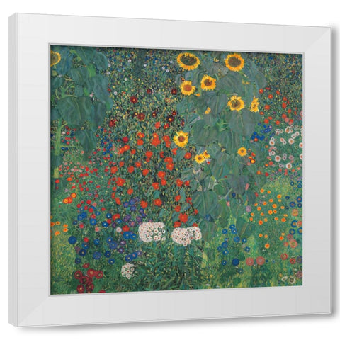 Garden with Sunflowers White Modern Wood Framed Art Print by Klimt, Gustav