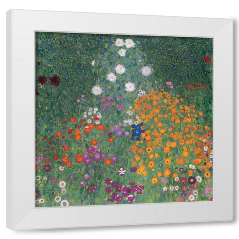 Flowery Garden White Modern Wood Framed Art Print by Klimt, Gustav