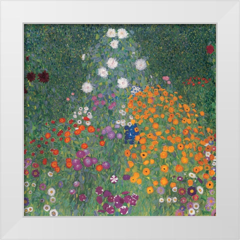Flowery Garden White Modern Wood Framed Art Print by Klimt, Gustav