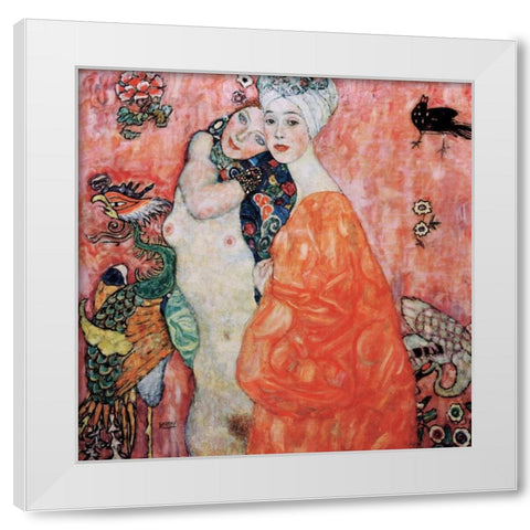 Le amiche White Modern Wood Framed Art Print by Klimt, Gustav