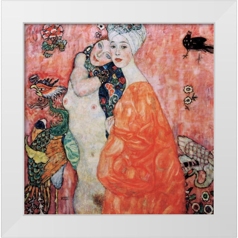 Le amiche White Modern Wood Framed Art Print by Klimt, Gustav