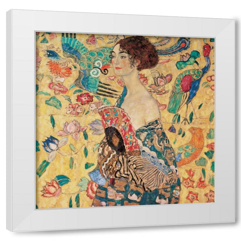 Donna con ventaglio White Modern Wood Framed Art Print by Klimt, Gustav