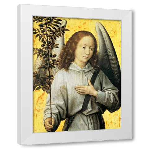 Angelo con ramo dulivo White Modern Wood Framed Art Print by Memling, Hans
