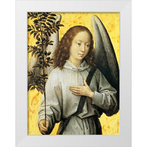 Angelo con ramo dulivo White Modern Wood Framed Art Print by Memling, Hans