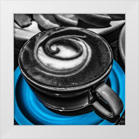 Latte Swirl Blue White Modern Wood Framed Art Print by Bannon, Heidi