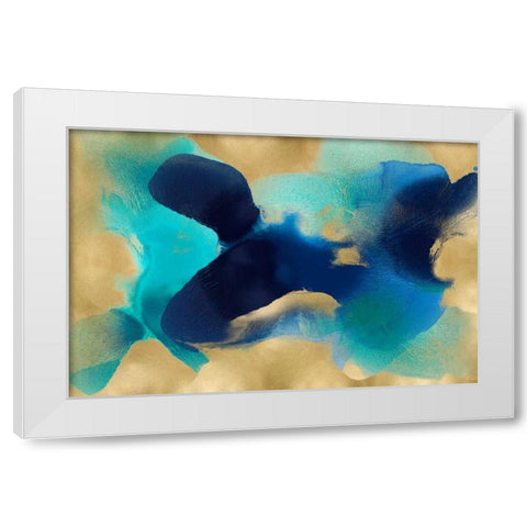 Free Form Blue on Gold White Modern Wood Framed Art Print by Carlson, Hannah