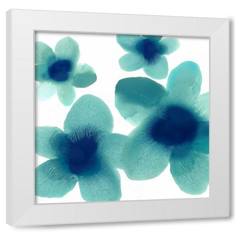 Aqua Blooms I White Modern Wood Framed Art Print by Carlson, Hannah