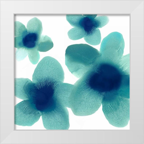 Aqua Blooms I White Modern Wood Framed Art Print by Carlson, Hannah