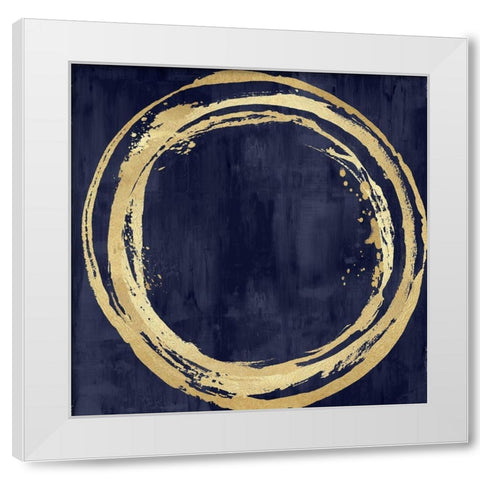 Circle Gold on Blue I White Modern Wood Framed Art Print by Harris, Natalie