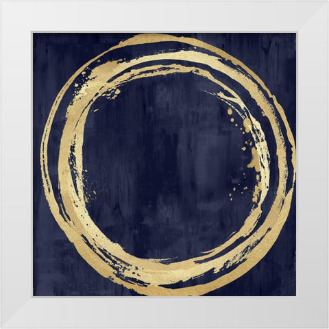 Circle Gold on Blue I White Modern Wood Framed Art Print by Harris, Natalie
