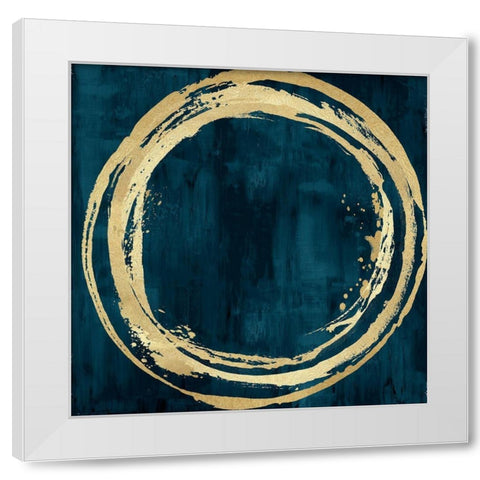 Circle Gold on Teal I White Modern Wood Framed Art Print by Harris, Natalie