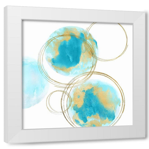 Circular Aqua and Gold I White Modern Wood Framed Art Print by Harris, Natalie