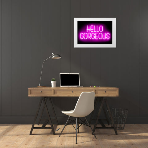 Neon Hello Gorgeous PB White Modern Wood Framed Art Print by Carr, Hailey