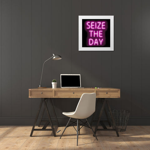 Neon Seize The Day PB White Modern Wood Framed Art Print by Carr, Hailey