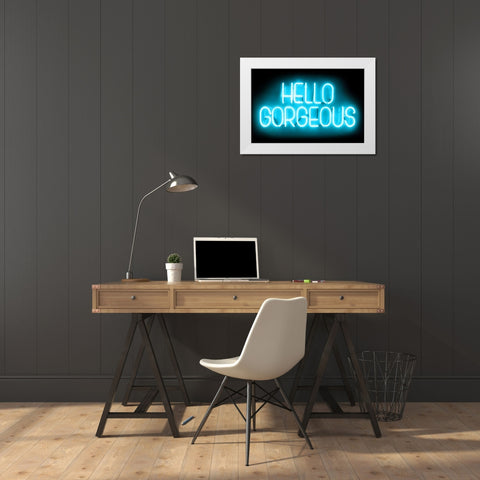 Neon Hello Gorgeous AB White Modern Wood Framed Art Print by Carr, Hailey