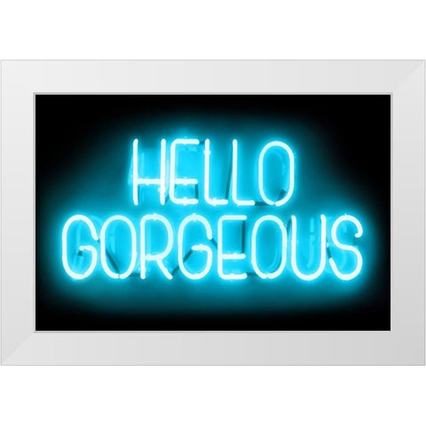 Neon Hello Gorgeous AB White Modern Wood Framed Art Print by Carr, Hailey