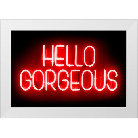 Neon Hello Gorgeous RB White Modern Wood Framed Art Print by Carr, Hailey