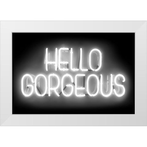 Neon Hello Gorgeous WB White Modern Wood Framed Art Print by Carr, Hailey