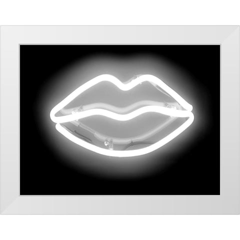Neon Lips WB White Modern Wood Framed Art Print by Carr, Hailey
