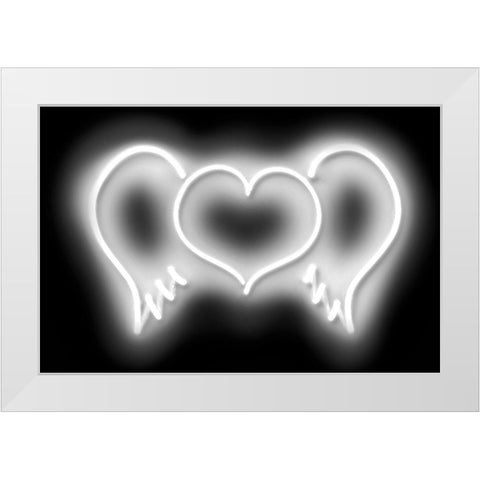 Neon Heart Wings WB White Modern Wood Framed Art Print by Carr, Hailey