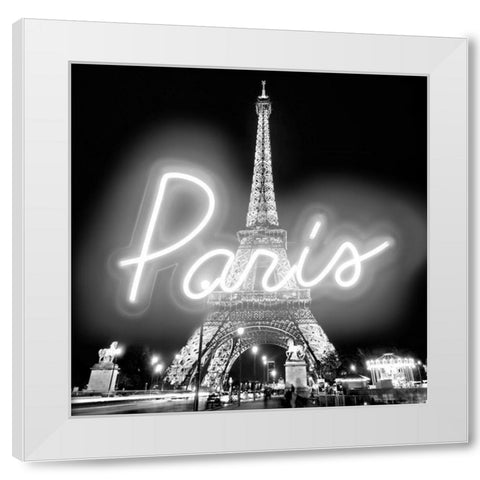 Neon Paris WB White Modern Wood Framed Art Print by Carr, Hailey