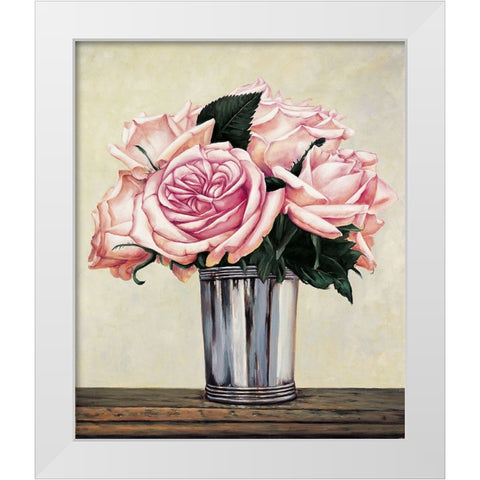 Pink Roses I White Modern Wood Framed Art Print by Deveraux, Jill