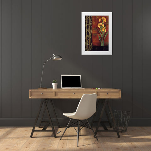 Yellow Iris White Modern Wood Framed Art Print by Deveraux, Jill