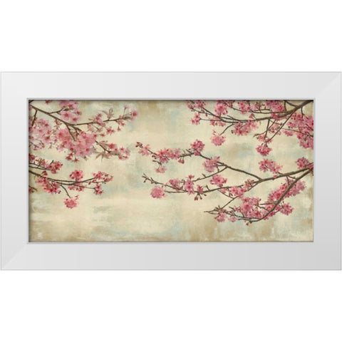 Cherry Blossoms White Modern Wood Framed Art Print by Seba, John