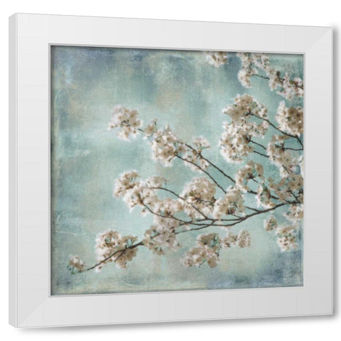 Aqua Blossoms I White Modern Wood Framed Art Print by Seba, John