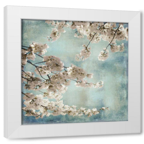 Aqua Blossoms II White Modern Wood Framed Art Print by Seba, John