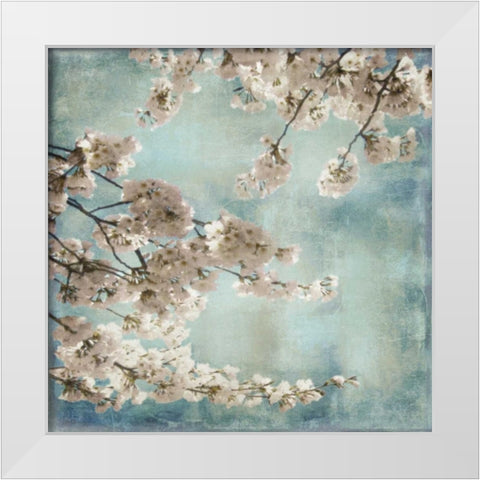 Aqua Blossoms II White Modern Wood Framed Art Print by Seba, John