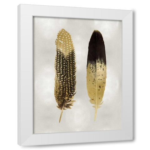 Gold Feather Pair on Silver White Modern Wood Framed Art Print by Bosco, Julia