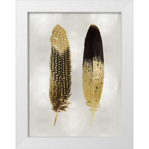 Gold Feather Pair on Silver White Modern Wood Framed Art Print by Bosco, Julia