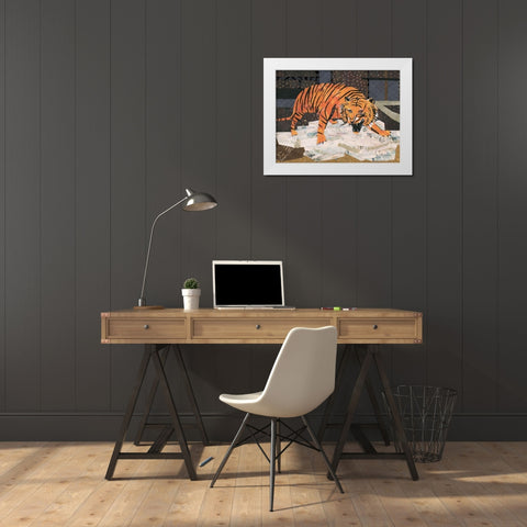 Roaring Tiger White Modern Wood Framed Art Print by McGee, Jenny