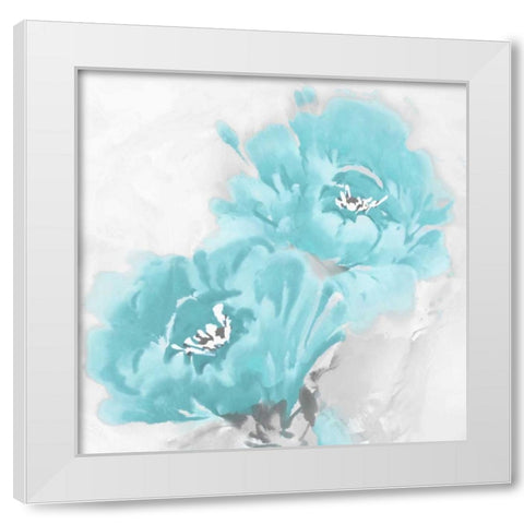 Flower Bloom in Aqua I White Modern Wood Framed Art Print by Stevens, Jesse