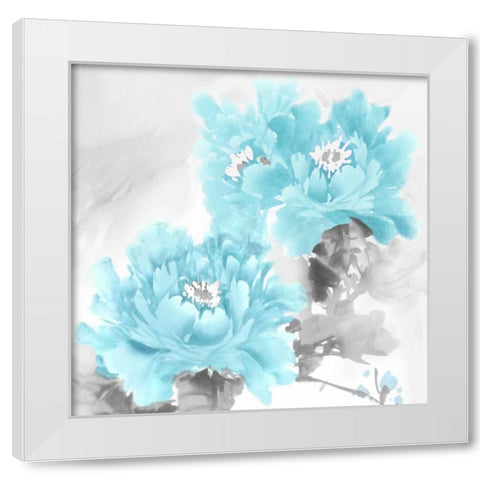 Flower Bloom in Aqua II White Modern Wood Framed Art Print by Stevens, Jesse