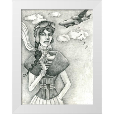 The Aviator (Drawing) White Modern Wood Framed Art Print by Goddess, Jami