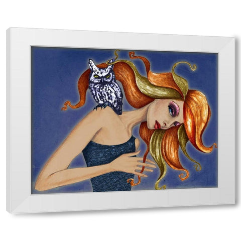 Girl with Owl White Modern Wood Framed Art Print by Goddess, Jami