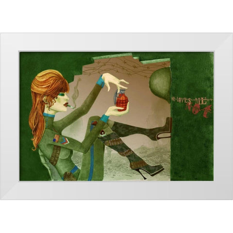 Grenade White Modern Wood Framed Art Print by Goddess, Jami