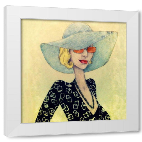 Lady with Hat White Modern Wood Framed Art Print by Goddess, Jami