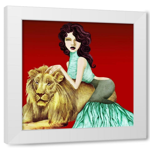 Lion White Modern Wood Framed Art Print by Goddess, Jami