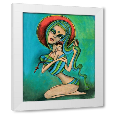 Mother and Daughter White Modern Wood Framed Art Print by Goddess, Jami