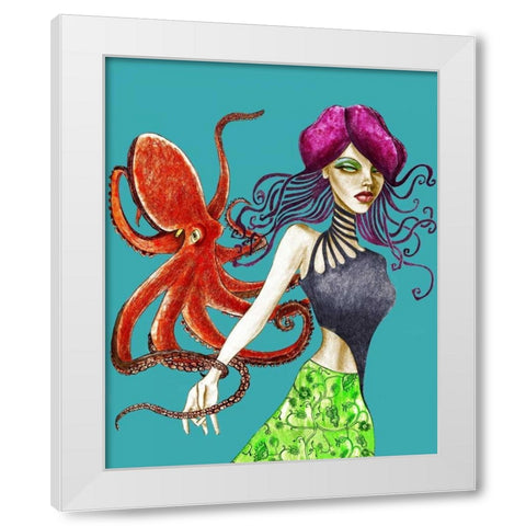 Octopus White Modern Wood Framed Art Print by Goddess, Jami